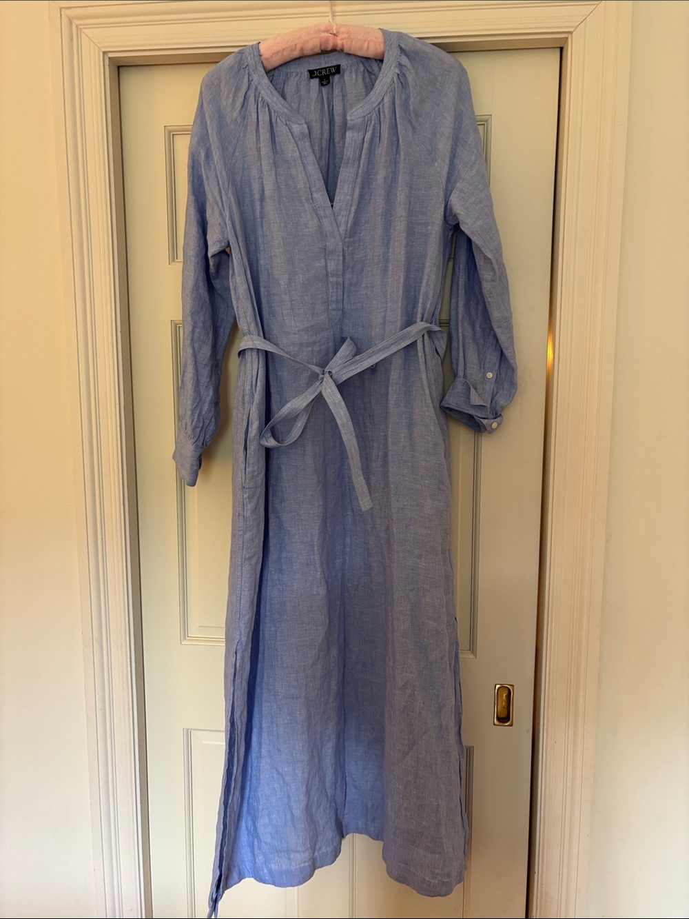 J. Crew Light Blue Linen Maxi Dress with Tie Belt